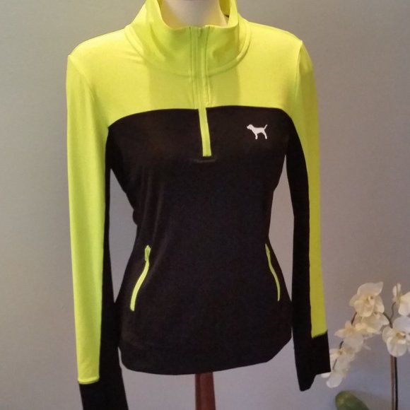PINK Victoria's Secret Tops - Victoria's Secret Pink Ultimate half zip up neon yellow/black top